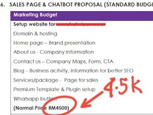 salepage chatbot proposal price